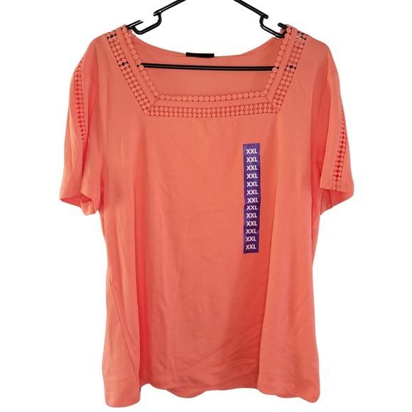 Rafaella Square Neck Top Crochet‎ Trim Short Sleeve Blouse XXL - Picture 1 of 4